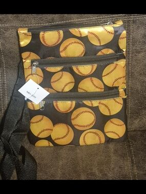 Softball Pattern Crossbody Bag - Yellow and Black